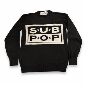 Sub Pop Seattle Knit Logo Crewneck Sweater Acrylic Knit 2015 Black Sz Small